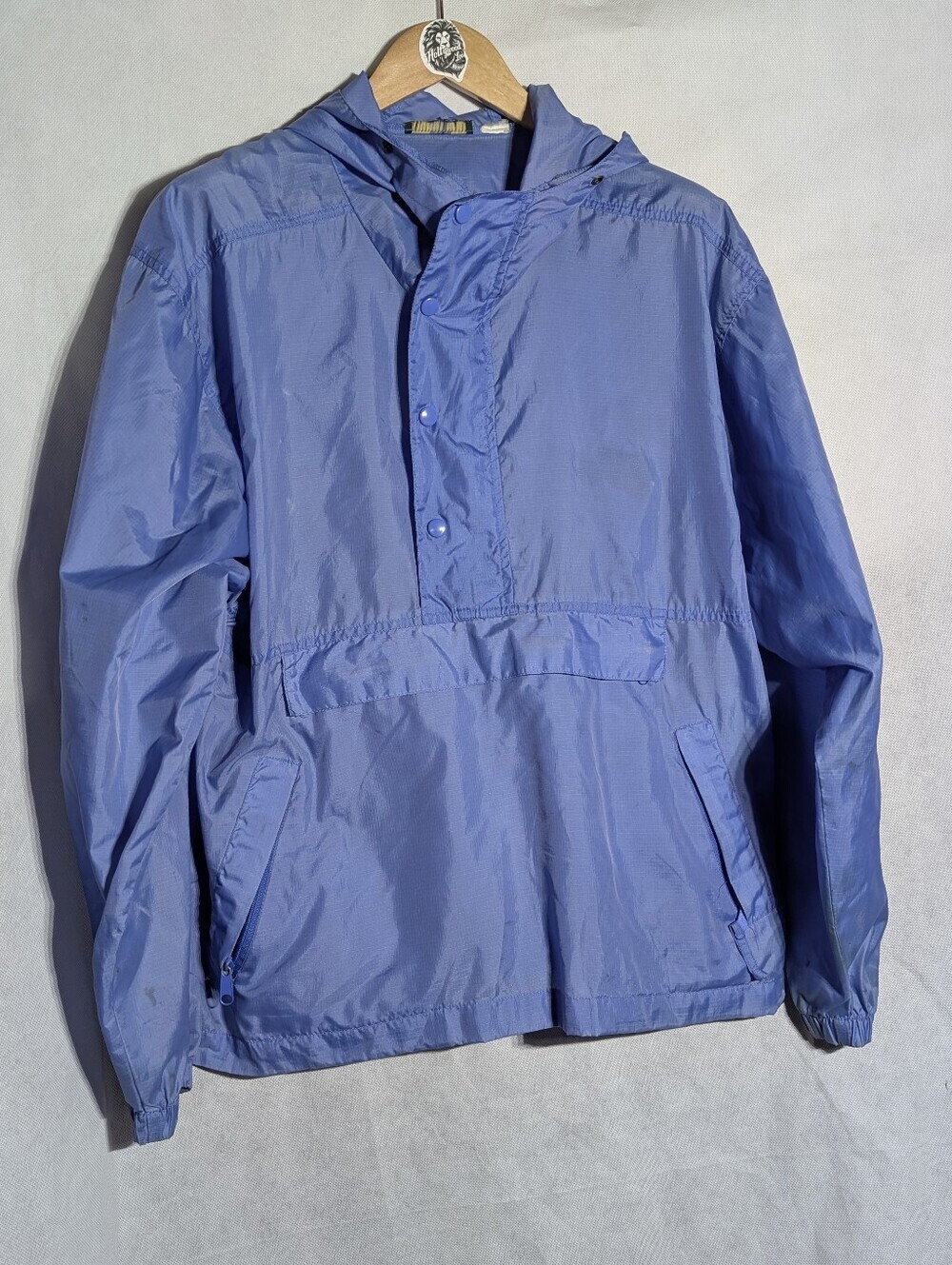 Vintage 80s 90s Periwinkle Nylon Anorak Windbreaker Pullover Kangaroo Pocket